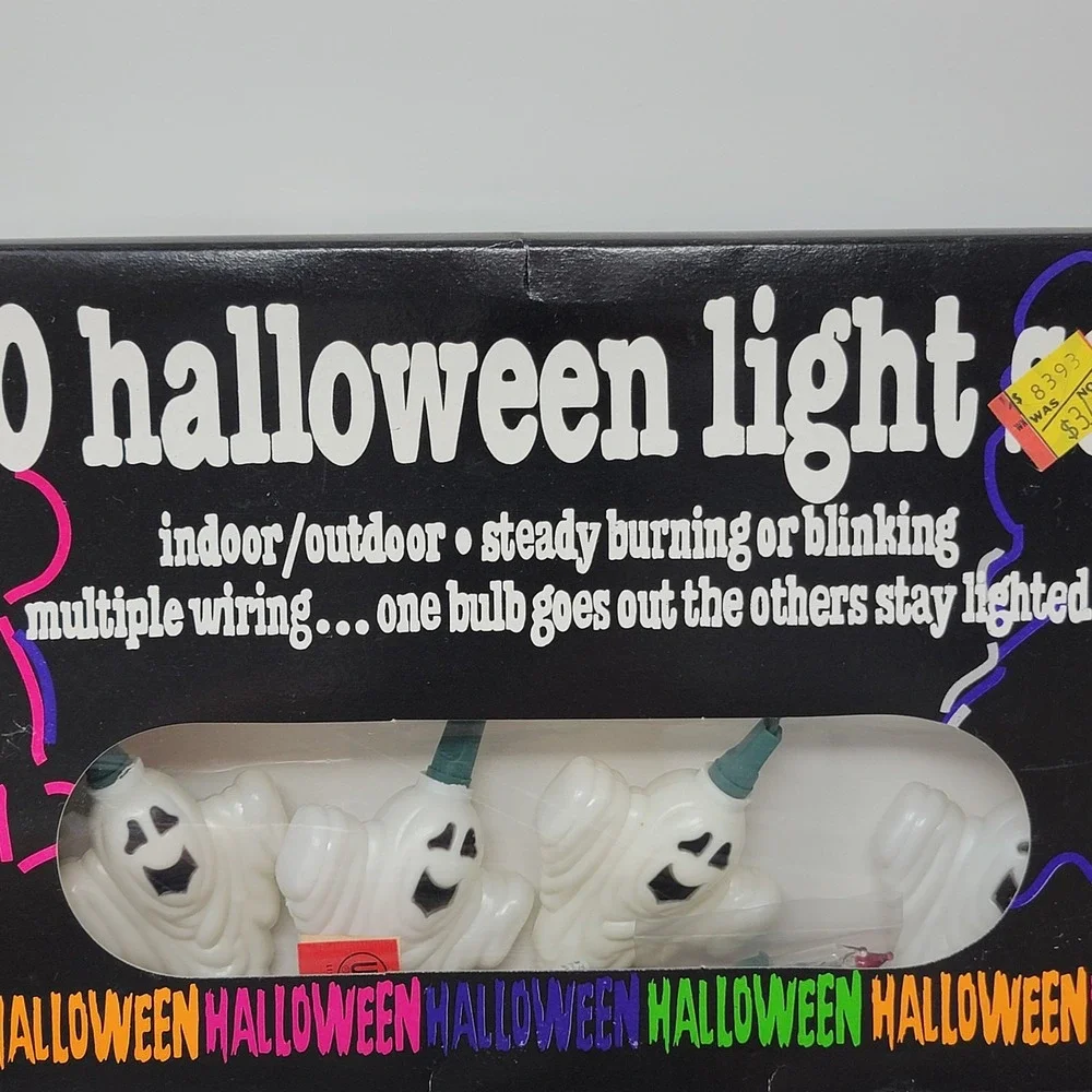 Vintage Walmart String Of 10 Plastic Halloween Ghost Lights - Tested